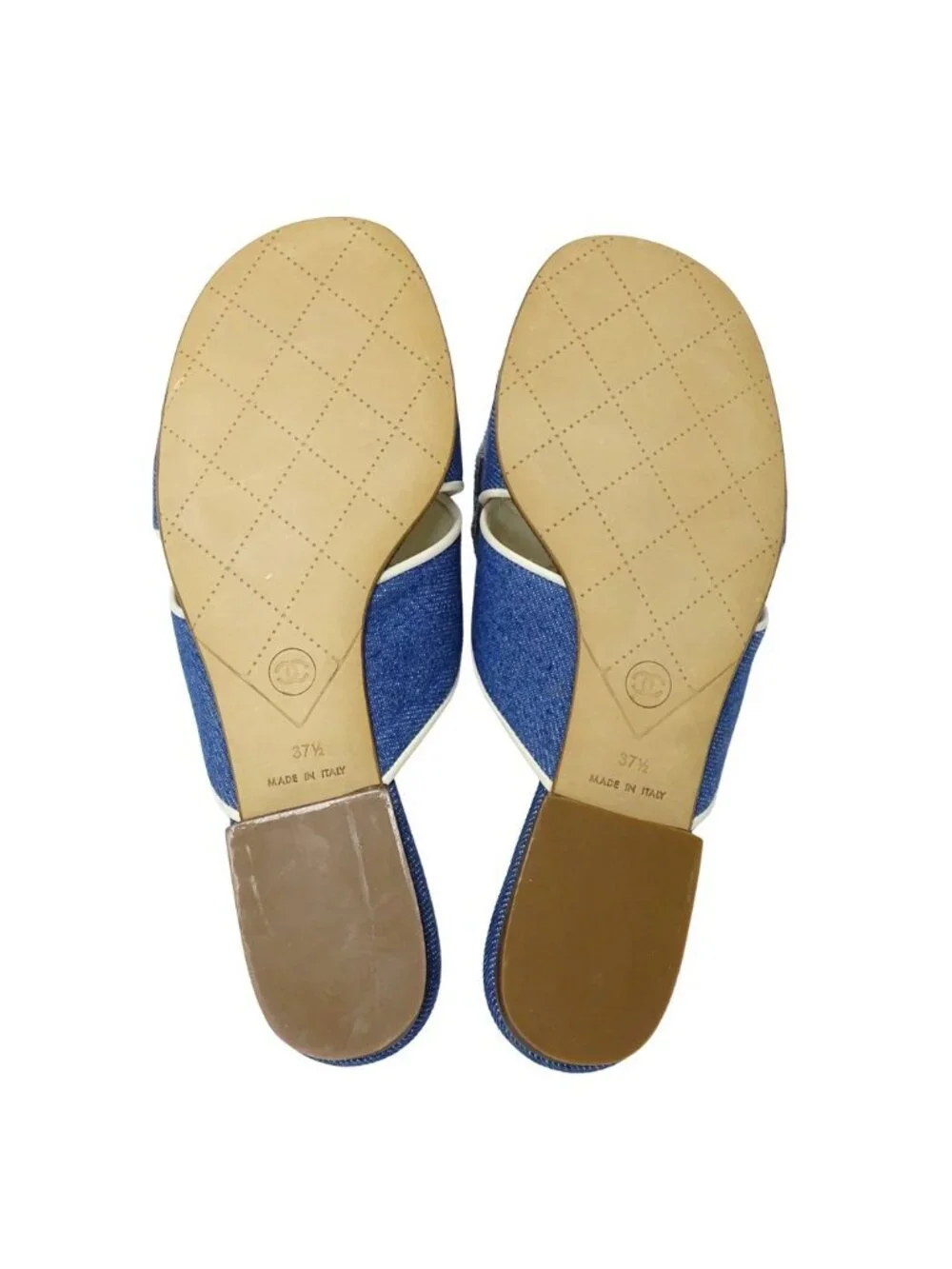 Chanel Sandals Camellia Denim Leather Blue White Summer Mules